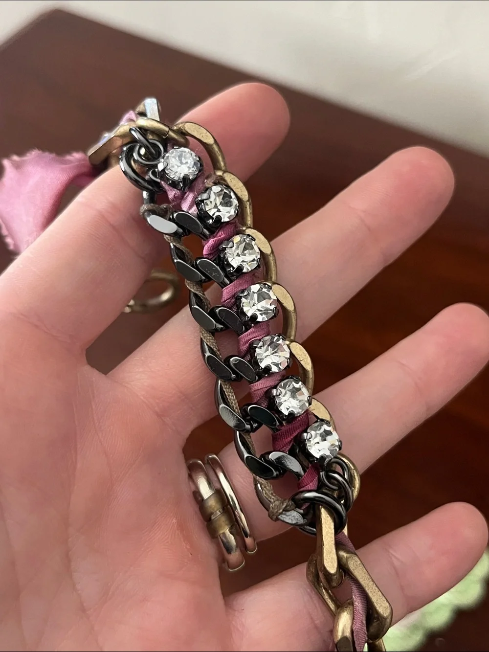 Set of Two Juicy Couture Bracelets - Pink Ribbon Chain & Mint Braided